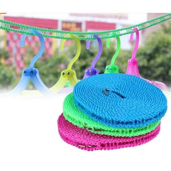 Portable Windproof Non-slip Clothes Washing Line Drying Nylon Rope With Hooks
